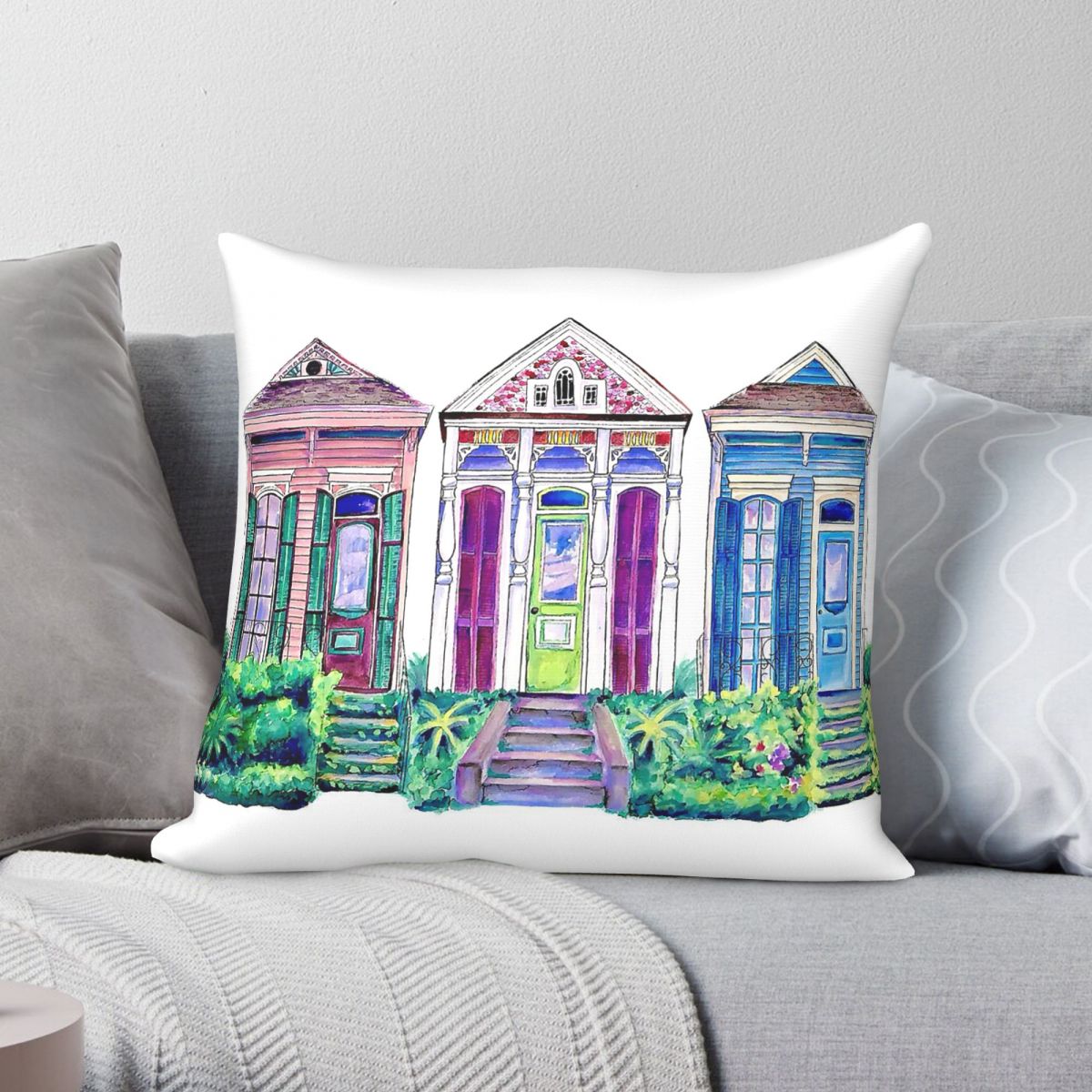 Home Decor New Orleans - New Orleans Shotgun Houses vierkante kussensloop
