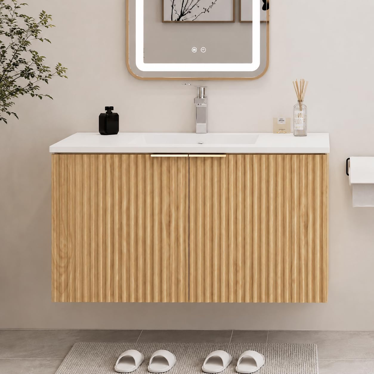 Floating Shelves - Moderne zwevende badkamermeubel met golvende, gestructureerde