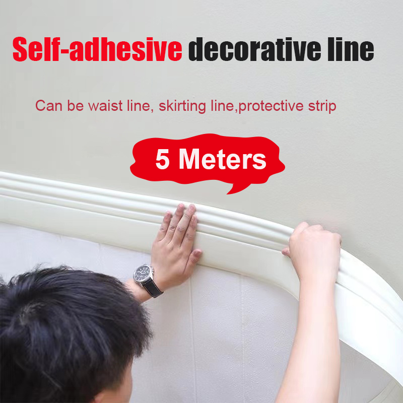 Home Decor Wall Molding - 5M Zelfklevende Wandafwerking NBR Plint Flexibele