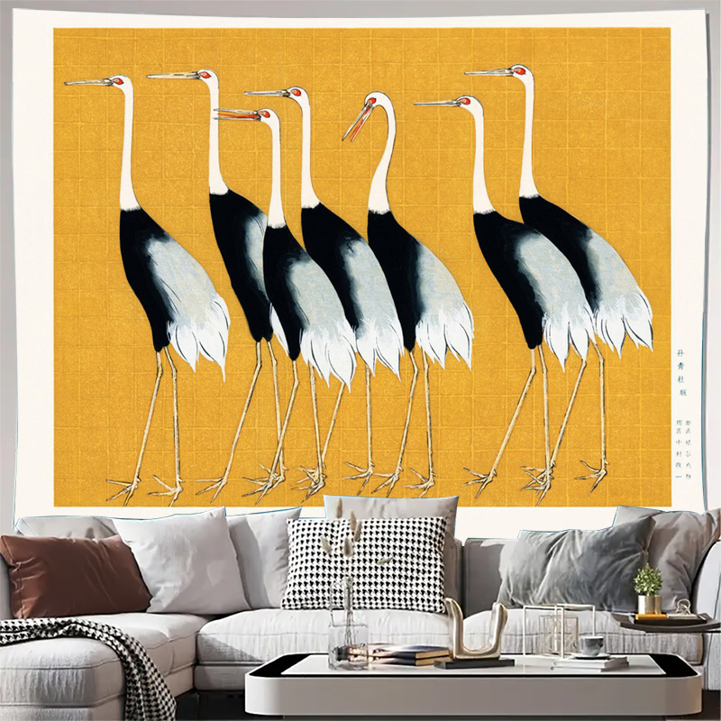 Home Decor Minimal - Abstract kraantapijt wanddecoratie gele achtergrond Boho