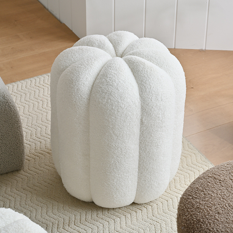 Home Decor Furniture - Eenvoudige kaptafelkrukken Pompoenvorm Teddy Fluweel Massief