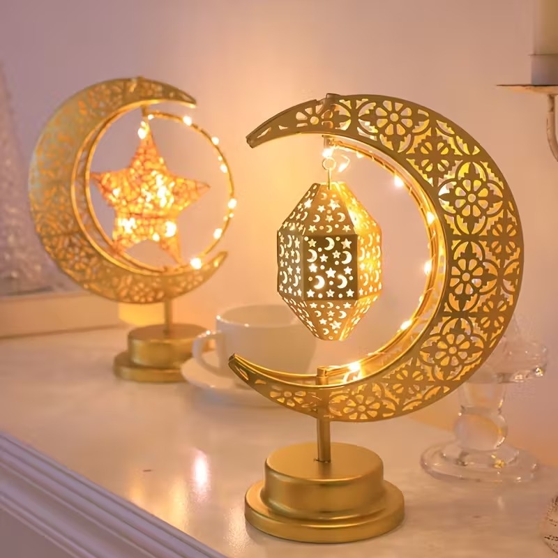 Home Decor Ramadan - Ramadan LED-nachtlampje Roterende ijzeren maan en