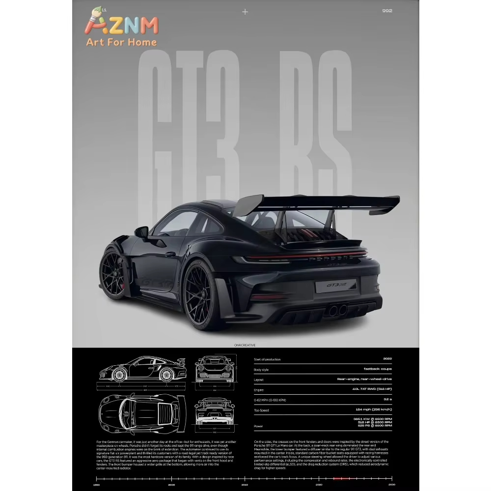 Home Decor Minimal - 1pc Minimalistische 911 GT3-RS 718 GT4