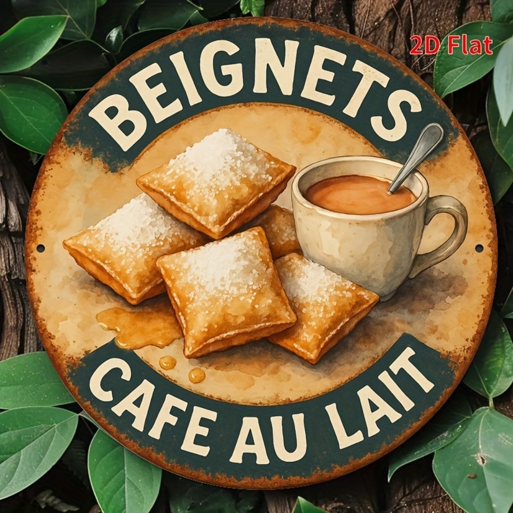Home Decor New Orleans - Aluminium wandbord 'Beignets Cafe Lait' New
